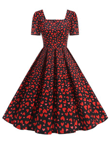 Pink Square Neck Sweet Heart Swing 1950S Vintage Dress