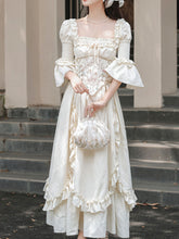 Load image into Gallery viewer, Victorian White Corset Midi Dress - French Rococo Angel Embroidery Ruffle Dress