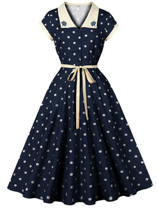 Sunny Dots Vintage Orange Full-Skirted Swing Dress with Headband