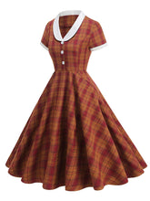 Load image into Gallery viewer, Orange Tartan Plaid Vintage Dress with a White Shawl Collar