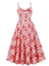 Load image into Gallery viewer, Vintage Red Spaghetti Strap Plaid 1950S Vintage Dress Set
