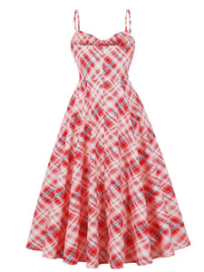 Vintage Red Spaghetti Strap Plaid 1950S Vintage Dress Set