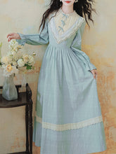 Load image into Gallery viewer, Blue Lace Ruffles Edwardian Revival Dress