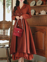 Load image into Gallery viewer, Grey Classic Vintage Lapel Double Layered Hem Swing Dress with Detachable Cape