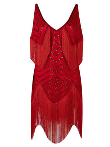 Wine Red Gatsby Glitter Fringe 1920s Flapper Dress