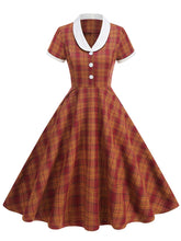 Load image into Gallery viewer, Orange Tartan Plaid Vintage Dress with a White Shawl Collar