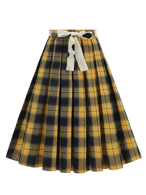 1950S Yellow High Waist Pleated Swing Vintage Skirt