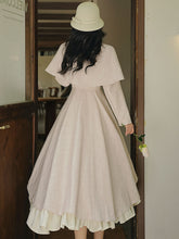 Load image into Gallery viewer, Grey Classic Vintage Lapel Double Layered Hem Swing Dress with Detachable Cape