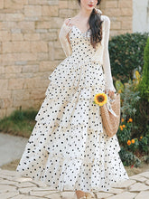 Load image into Gallery viewer, Vintage White Polka Dots Spaghetti Strap Maxi Dress