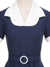 Load image into Gallery viewer, Sweet Navy Sailor Collar Short Sleeve Swing Vintage Dress with Hat Set