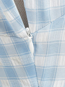 Blue And White Plaid Strap Classis Style 1950S Vintage Dress Set