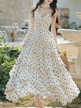 Load image into Gallery viewer, Vintage White Polka Dots Spaghetti Strap Maxi Dress