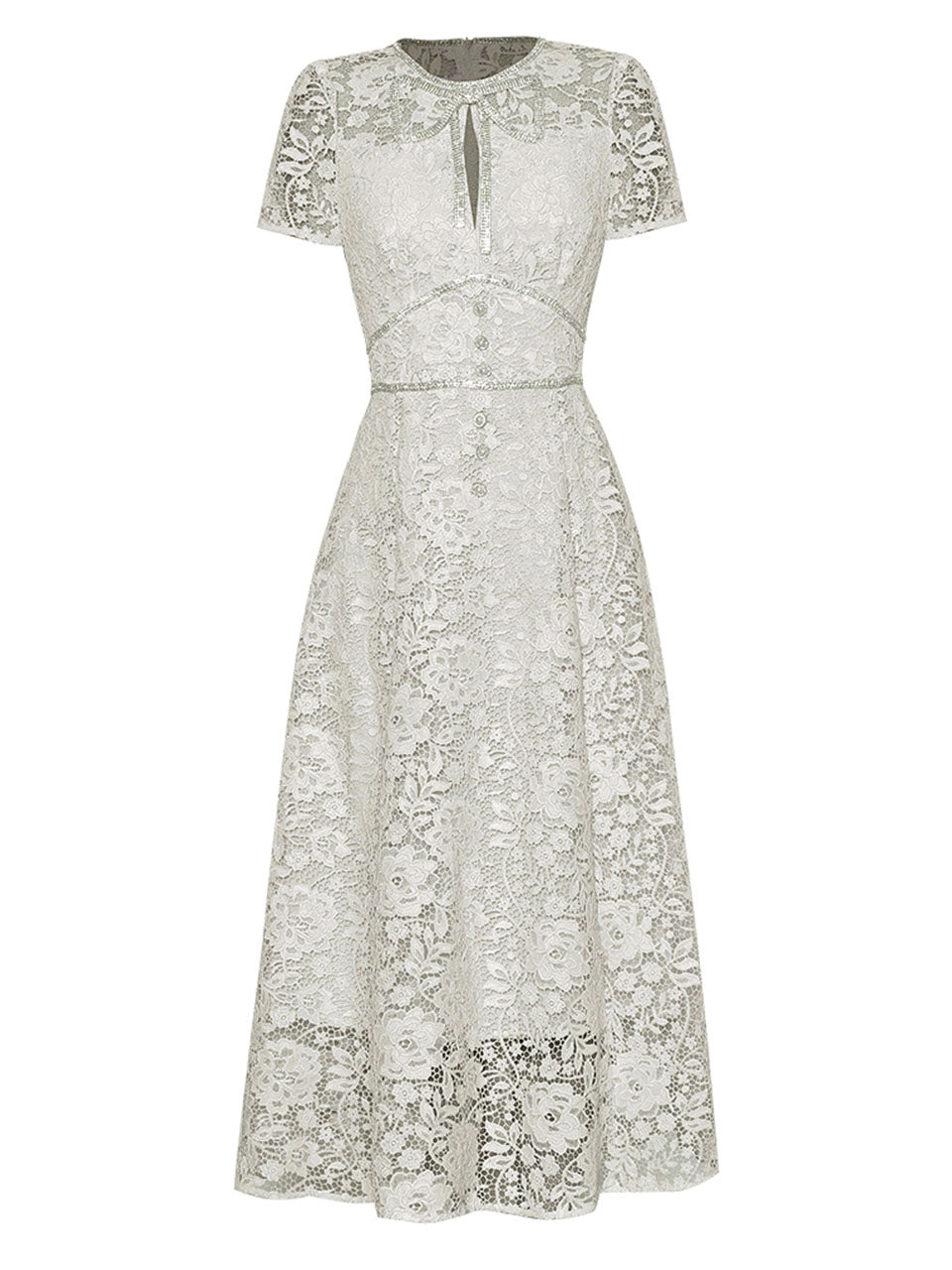 1950s vintage wedding dresses White Sweet Bow Bling Lace 1950s Vintage Wedding Dress, White / XL