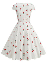 Load image into Gallery viewer, Vintage 1950s Lemon Print Cap Sleeve V Neck Rockabilly Swing Dress