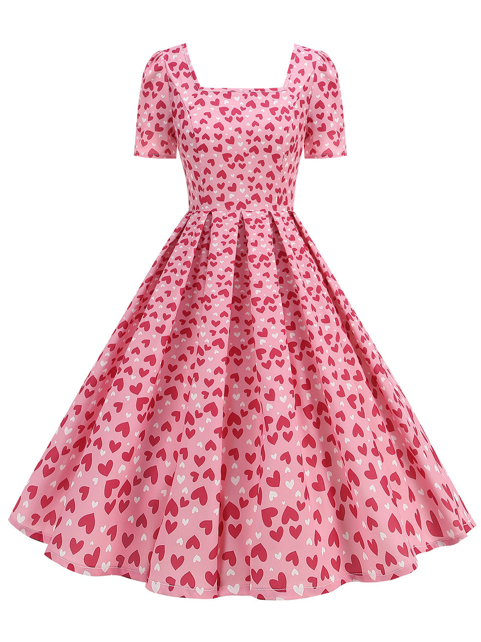 Pink Square Neck Sweet Heart Swing 1950s Vintage Dress, Pink / S