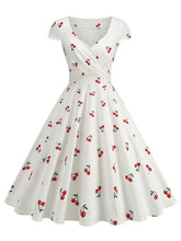 Load image into Gallery viewer, Vintage 1950s Lemon Print Cap Sleeve V Neck Rockabilly Swing Dress