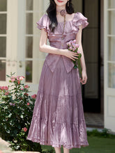 Load image into Gallery viewer, Lilac Off-The-Shoulder Ruffle Maxi Dress Set
