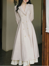 Load image into Gallery viewer, Grey Classic Vintage Lapel Double Layered Hem Swing Dress with Detachable Cape