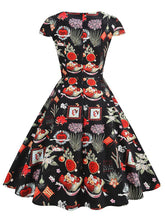 Load image into Gallery viewer, Vintage Sacred Heart Art Print Wrap V-Neck Cap Sleeve 1950s Swing Dress