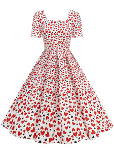 Pink Square Neck Sweet Heart Swing 1950S Vintage Dress
