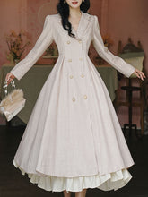 Load image into Gallery viewer, Grey Classic Vintage Lapel Double Layered Hem Swing Dress with Detachable Cape