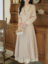 Load image into Gallery viewer, Grey Classic Vintage Lapel Double Layered Hem Swing Dress with Detachable Cape
