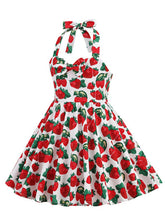 Load image into Gallery viewer, Kids Little Girls' Dress Bow Halter Strawberry Sleeveless Cotton 1950S Vintage Dress