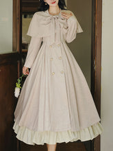Load image into Gallery viewer, Grey Classic Vintage Lapel Double Layered Hem Swing Dress with Detachable Cape