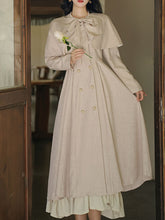 Load image into Gallery viewer, Grey Classic Vintage Lapel Double Layered Hem Swing Dress with Detachable Cape