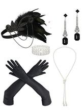 Load image into Gallery viewer, 1920s Vintage Flapper Accessory 5-Piece Set - Gatsby Feather Headband &amp; Pearl Jewelry Outfit