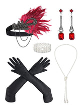 Load image into Gallery viewer, 1920s Vintage Flapper Accessory 5-Piece Set - Gatsby Feather Headband &amp; Pearl Jewelry Outfit