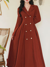 Load image into Gallery viewer, Grey Classic Vintage Lapel Double Layered Hem Swing Dress with Detachable Cape