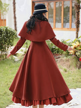 Load image into Gallery viewer, Grey Classic Vintage Lapel Double Layered Hem Swing Dress with Detachable Cape