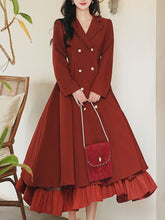 Load image into Gallery viewer, Grey Classic Vintage Lapel Double Layered Hem Swing Dress with Detachable Cape