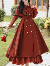 Load image into Gallery viewer, Grey Classic Vintage Lapel Double Layered Hem Swing Dress with Detachable Cape