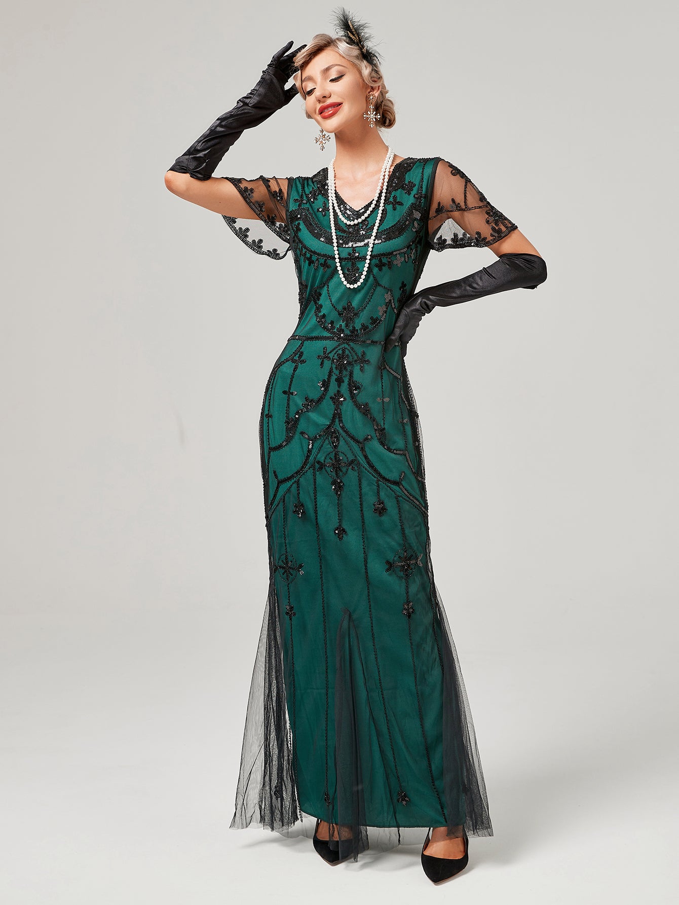 1920S Sequined Fringe Flapper Maxi Dress Apricot / XS 1920S Sequined Fringe Flapper Maxi Dress Apricot / XS