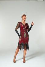 Load image into Gallery viewer, V Neck Sequined Beaded Tassels 1920S Gatsby Dress