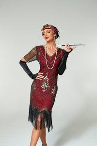 V Neck Sequined Beaded Tassels 1920S Gatsby Dress