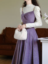 Load image into Gallery viewer, 2 Piece Sequin Slip Dress in Purple With White Sweater Set