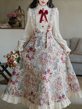 Load image into Gallery viewer, 2PS Victorian White Blouse with Floral Embroidered Jumper Skirt  Vintage Set