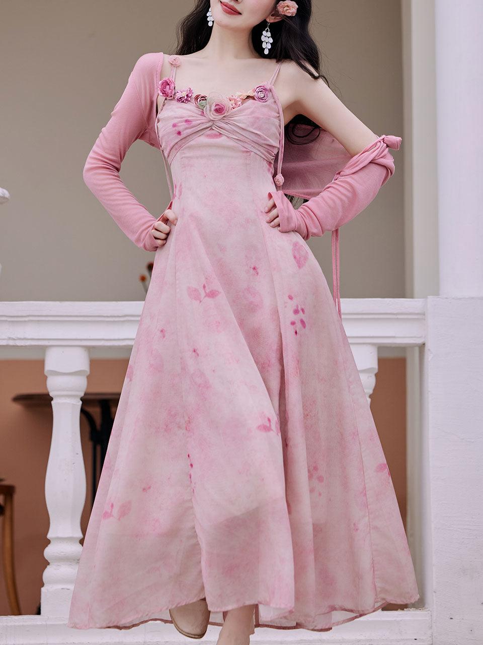 pink suspender dress Xiomara Ombr Suspender Dress - Pink Gradient