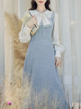Load image into Gallery viewer, 2PS Corduroy Suspender 1950S Dress With White Vintage Bow Shirt