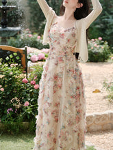 Load image into Gallery viewer, 2PS Pink Spaghetti Strap Floral Mesh Ruffles Fairycore Dress With Cardigan Suit