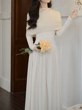 Load image into Gallery viewer, White Two-Piece Set Pearl Beaded Long Sleeve Dress with Cable Knit Cape