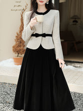 Load image into Gallery viewer, White Crew Neck Tweed Coat and Black Skirt Vintage Set
