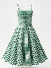 Load image into Gallery viewer, 1950s Green Gingham Button Front Spaghetti Strap Swing Summer Picnic Dress