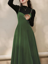 Load image into Gallery viewer, 2PS Green Strap Suspender 1950S Dress With Black Sweater