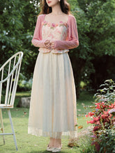 Load image into Gallery viewer, 2PS Pink Rose Spaghetti Strap 1950S Swing Victoria&#39;s Fairy Dress With Pink Cardigan