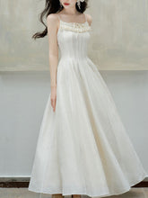 Load image into Gallery viewer, White Jacquard Acetate Sling Ruffle Wedding Maxi Dress and Bow Cardigan