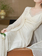 Load image into Gallery viewer, White Jacquard Acetate Sling Fishtail Wedding Maxi Dress and White Cardigan